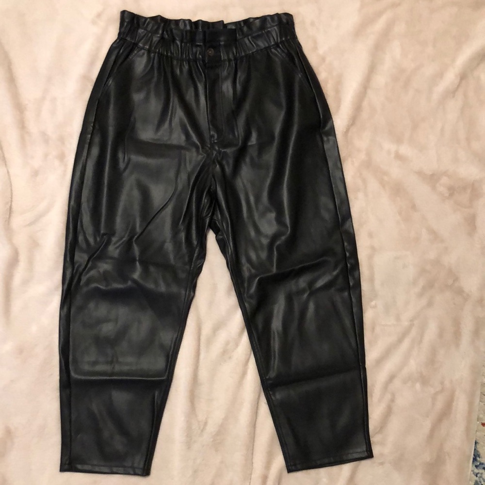 ZARA black leather baggy pants